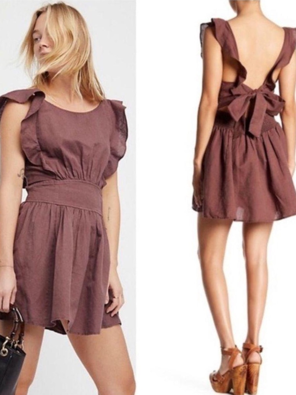 Free people linen blend bow backless dress 
Size XS